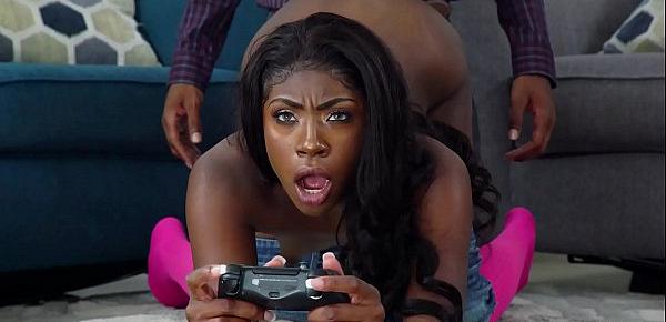  Super hot black gamer gets fucked while playing Fortnite